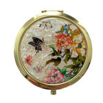 NAMIN Craft Portable Korean Mother-of-Pearl Double-Sided Compact Mirror (70mm x 75mm) Butterfly Peony _ 1x Magnifying Mirror, One-Touch Open, Korean Traditional Handicraft, Souvenir, Made in Korea